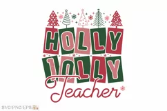 Christmas Teacher Retro Holly Holly SVG PNG T-shirt Design Product Image 1