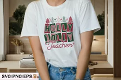 Christmas Teacher Retro Holly Holly SVG PNG T-shirt Design Product Image 3