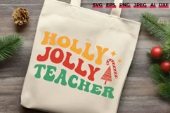 Holly Jolly Teacher SVG | Teacher Christmas Retro Wave SVG Product Image 1