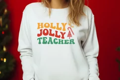 Holly Jolly Teacher SVG | Teacher Christmas Retro Wave SVG Product Image 2