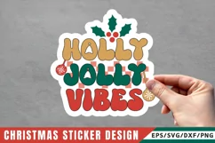 Holly Jolly Vibes Stickers SVG , Christmas SVG Design Product Image 1