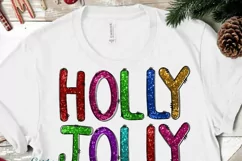 Holly Jolly Christmas Png, Faux Sequin Sublimation Png Product Image 2