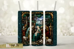 Christmas stained glass tumbler wrap, holy night, png Product Image 1