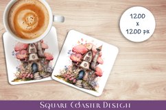 Fairy mushroom house Coaster Sublimation | flowers Product Image 1