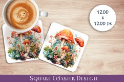 Fairy mushroom house Coaster Sublimation | flowers Product Image 1