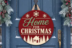 Home For Christmas Door Hanger SVG, Round Wooden Laser Cut Product Image 3