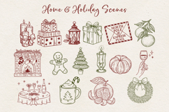 Vintage Hand-Drawn Christmas Illustrations| Line Art Clipart Product Image 4