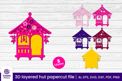 home-house-hut-floral-3d layered-papercut-laser cutting-hut svg-paper cut