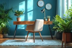 Scandinavian Interior Home Office with Plants &amp; Vases Product Image 1
