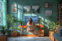 Scandinavian Interior Home Office with Plants &amp; Vases Product Image 1