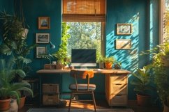Scandinavian Interior Home Office with Plants &amp; Vases Product Image 1