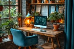 Scandinavian Interior Home Office with Plants &amp; Vases Product Image 1