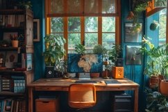 Scandinavian Interior Home Office with Plants &amp; Vases Product Image 1