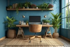 Scandinavian Interior Home Office with Plants &amp; Vases Product Image 1