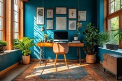 Scandinavian Interior Home Office with Plants &amp; Vases Product Image 1