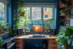 Scandinavian Interior Home Office with Plants &amp; Vases Product Image 1