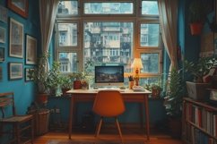Scandinavian Interior Home Office with Plants &amp; Vases Product Image 1