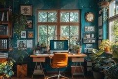 Scandinavian Interior Home Office with Plants &amp; Vases Product Image 1