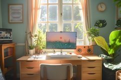 Scandinavian Interior Home Office with Plants &amp; Vases Product Image 1
