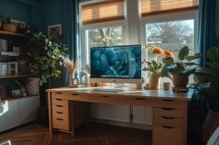 Scandinavian Interior Home Office with Plants &amp; Vases Product Image 1