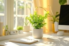 Office Room with Computer &amp; Green Plant vases on the table Product Image 1