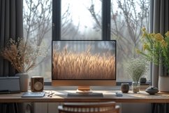 Green Plant vase with Computer &amp; Lamp on the table Product Image 1
