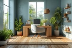 Home office room with chair &amp; lamp computer on the table Product Image 1