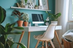 Home office room with chair &amp; lamp computer on the table Product Image 1
