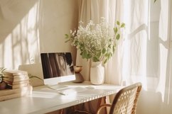 Home office room with chair &amp; lamp computer on the table Product Image 1