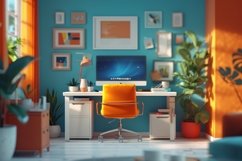 Scandinavian Interior Home Office with Plants &amp; Vases Product Image 1