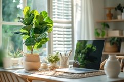Home room Vases and laptop Desk Sunlight from window Product Image 1