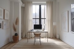 Home office room with computer on the table &amp; back to cloth Product Image 1