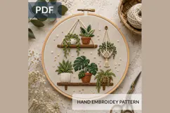 Houseplants Embroidery Pattern PDF, Botanical Shelf Hoop Art Product Image 1