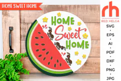 home sweet home svg, ant silhouette, summer hanger svg, watermelon sign svg, welcome sign svg, wood door sign dxf, round hanging sign, laser cut file, layered sign svg, backyard sign svg, patio sign svg, glowforge cut file, cricut cut file