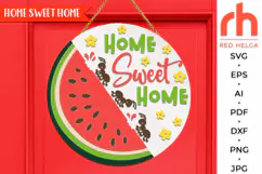 home sweet home svg, ant silhouette, summer hanger svg, watermelon sign svg, welcome sign svg, wood door sign dxf, round hanging sign, laser cut file, layered sign svg, backyard sign svg, patio sign svg, glowforge cut file, cricut cut file