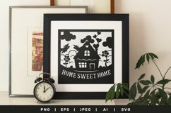 Home Sweet Home, Lovely House in a Square Frame Papercut Product Image 1