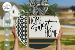 Home Sweet Home SVG Boho Door Hanger SVG Farmhouse Door Sign Product Image 1
