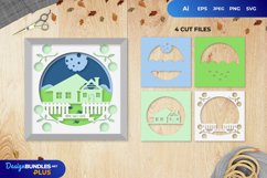 House with Fence on Grass, 3D Shadow Box Layered Papercut Product Image 1