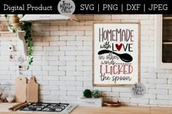 Homemade with Love In Other Words I Licked the Spoon Funny Kitchen Sign Digital File shown in a kitchen as a sign on the wall