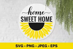 Home Sweet Home SVG. Sunflower round door sign Product Image 1