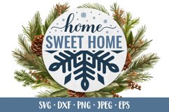Home Sweet Home SVG. Winter snowflake round door sign Product Image 1