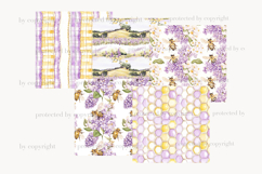 GlamArtZhanna, Honey bee paper, Honey bee pattern, Honey bee background, Lavender paper, Lavender pattern, Lavender background, Lilac flower paper, Lilac floral pattern, honeycomb background, Bees digital paper, Bees pattern, Cottage paper, Garden pattern