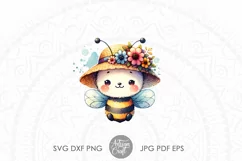 Cute honey bee wearing hat with flowers | watercolor clipart Product Image 1
