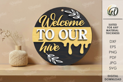 Honey Bee Round Sign Lasercut. Wooden Bee Wall Decor SVG Product Image 1