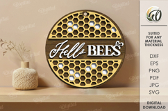 Honey Bee Round Sign Lasercut. Wooden Bee Wall Decor SVG Product Image 1