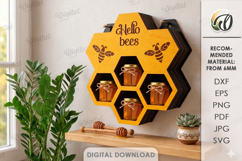 3D Bee Shelf Laser Cut. Honey Jar Storage Wall Hanger SVG Product Image 1