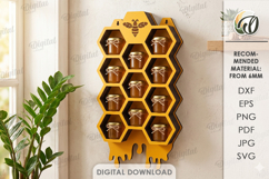 3D Bee Shelf Laser Cut. Honey Jar Storage Wall Hanger SVG Product Image 1