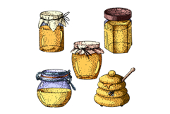 Honey jars and beehive pot hand drawing illustration Product Image 1