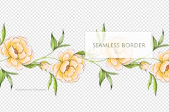 Honey Peony Watercolor Seamless Border Clipart Product Image 2