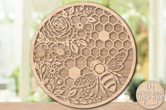 Honeybee Round Flower Laser Cut SVG Product Image 1